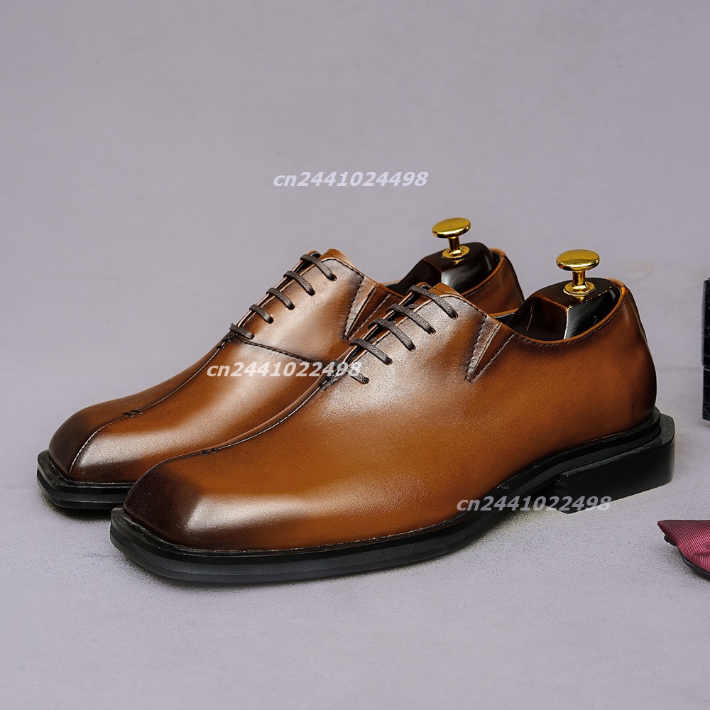 Leather Shoe Polish - Handgemaakte bruine leren Oxford-schoenen voor heren,